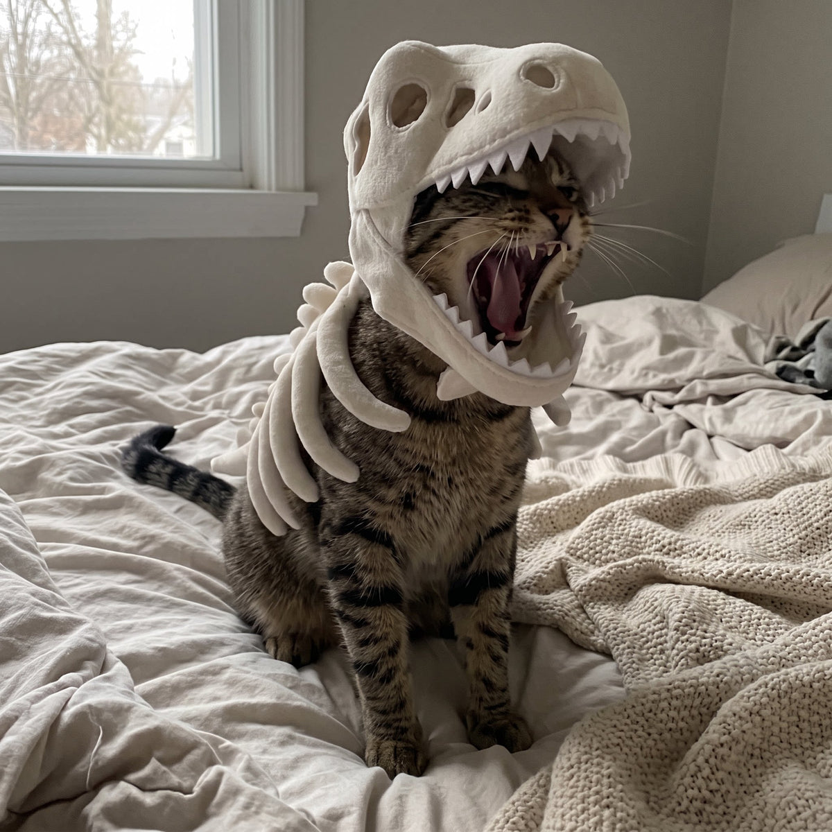 Dinosaur skeleton dog costume with headpiece, in Black and White, image 3