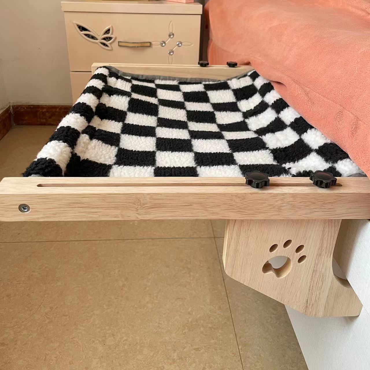 Solid wood cat hammock bed with soft grey cushion, product image 14