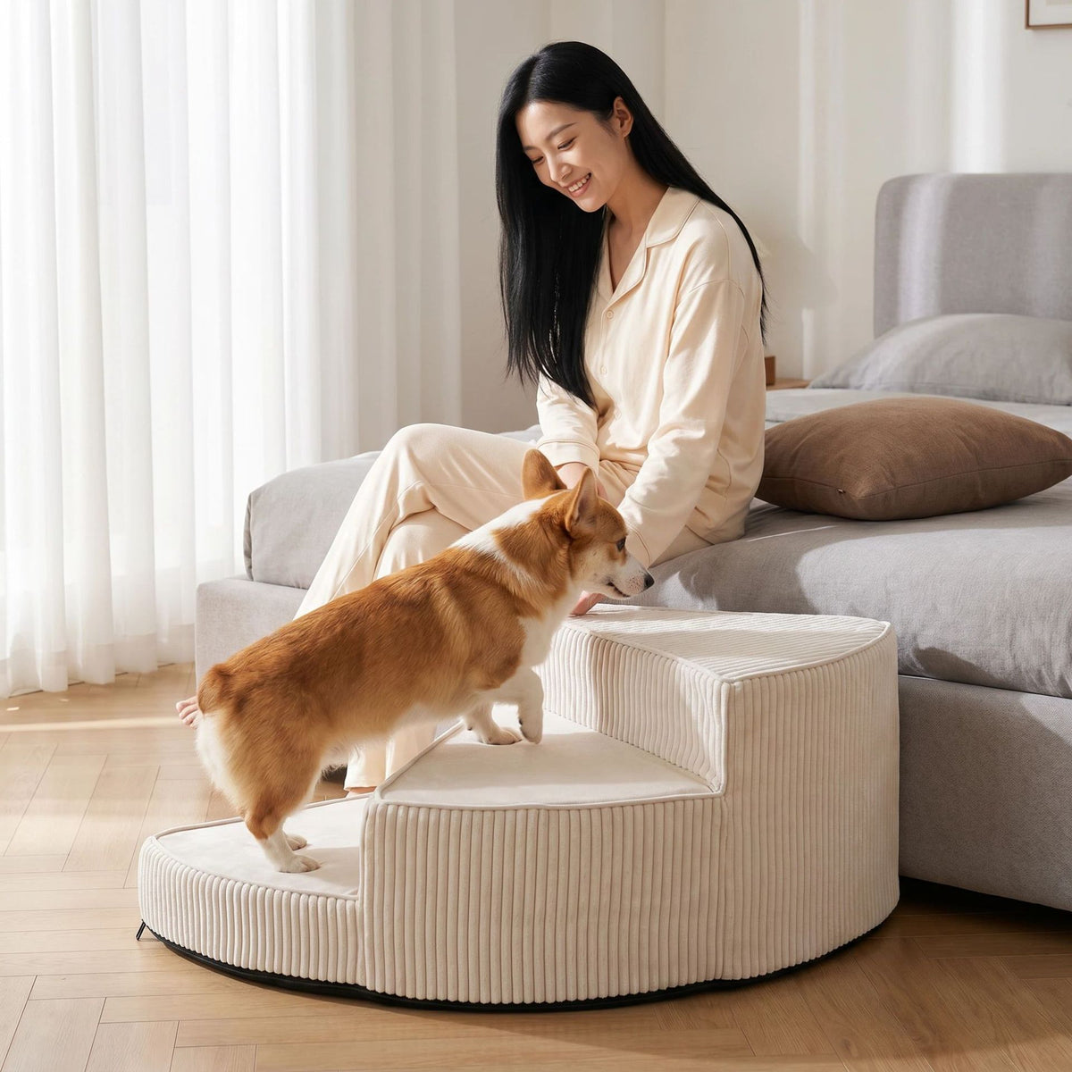 Curved sponge pet stairs with washable cover, detail photo 21