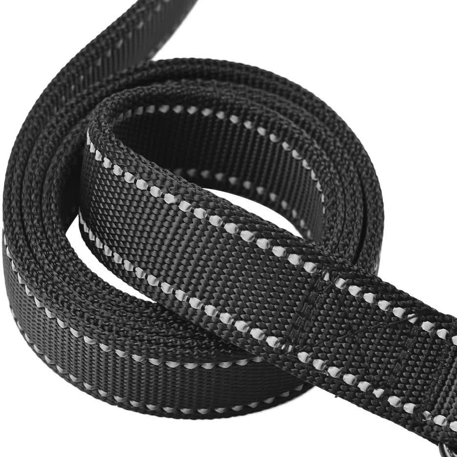 Double layer nylon dog lead with reflective stitching in red