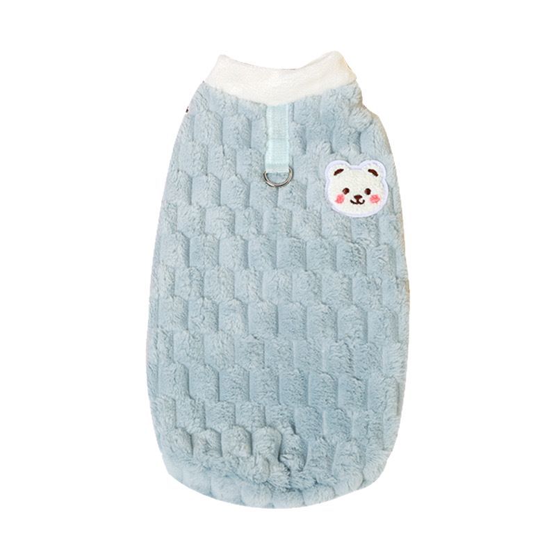 Soft velvet pet vest for small dogs and cats in Pink, showing size and shape