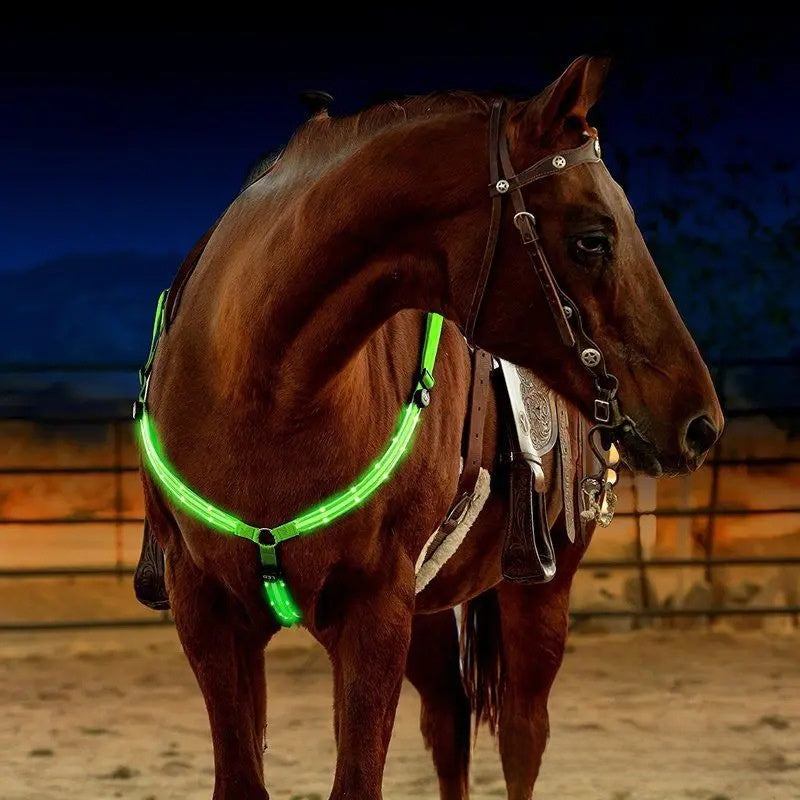 LED Light Up Adjustable Horse Chest Strap Rechargeable Nylon Safety Equestrian Gear with