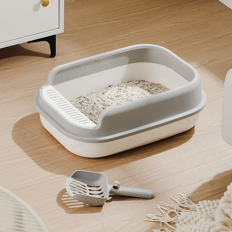 Semi-Enclosed Cat Litter Box with High Walls and Easy Access
