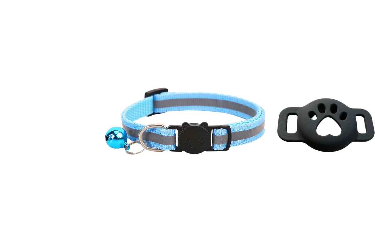 Reflective breakaway cat collar with silicone AirTag holder sleeve and bell, view 28