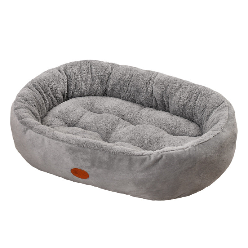 Thick oval pet bed in warm cloth, photo 5 of 17