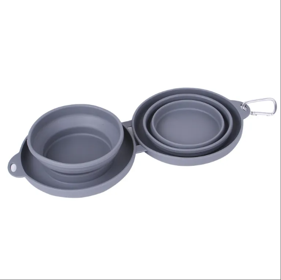 Collapsible Double Pet Bowl for Food and Water, Non-Slip Mat