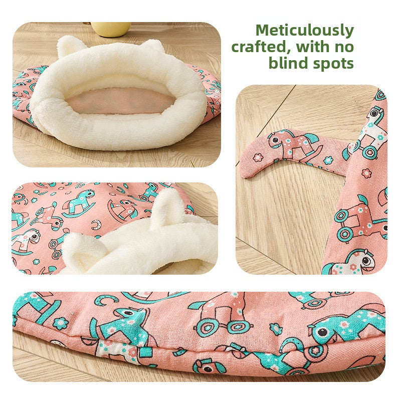 Semi-enclosed cat sleeping bag bed with fun animal print, product image 2