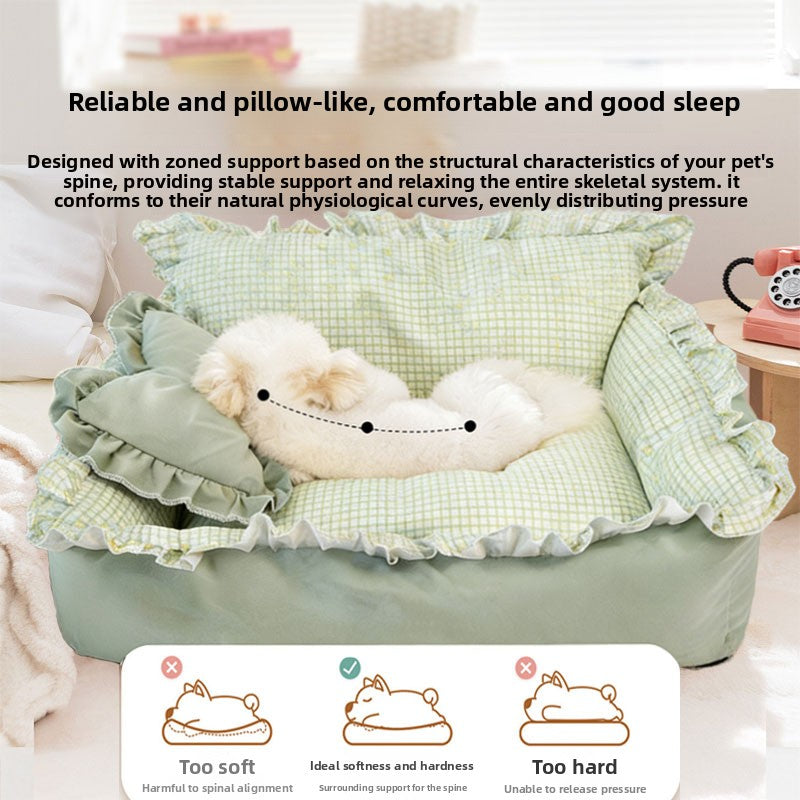 Square green washable dog bed with cooling bean mat, photo 2