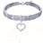 Elastic crystal pet necklace collar with silver plated charm in white, view 6
