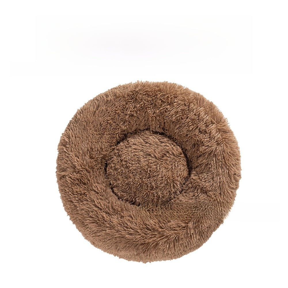 Non slip round long plush donut dog bed, view 28