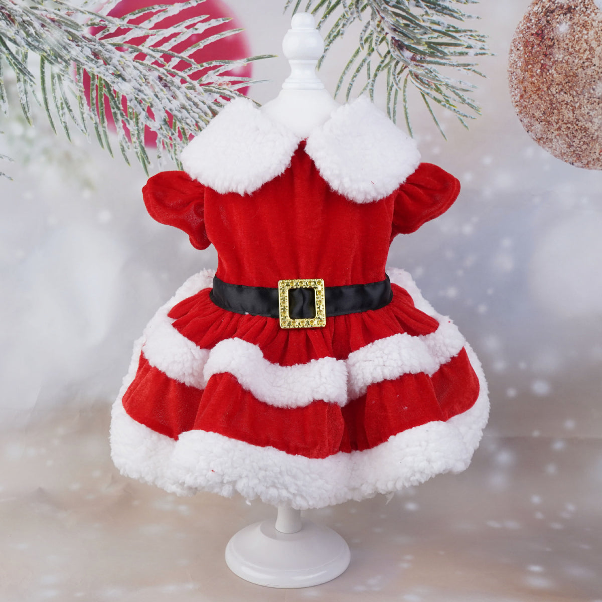 Christmas polar fleece pet dress for small dogs and cats, side view