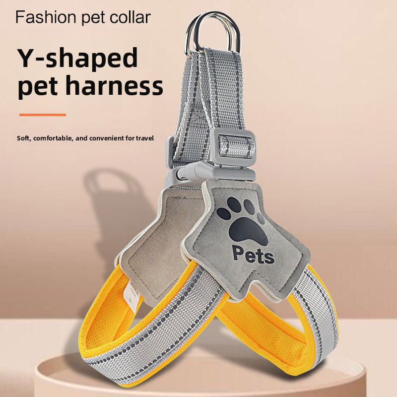 Reflective Y shape dog harness in sapphire blue with 1.5m lead