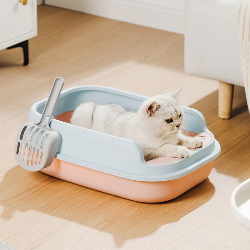 Semi-Enclosed Cat Litter Box with High Walls and Easy Access