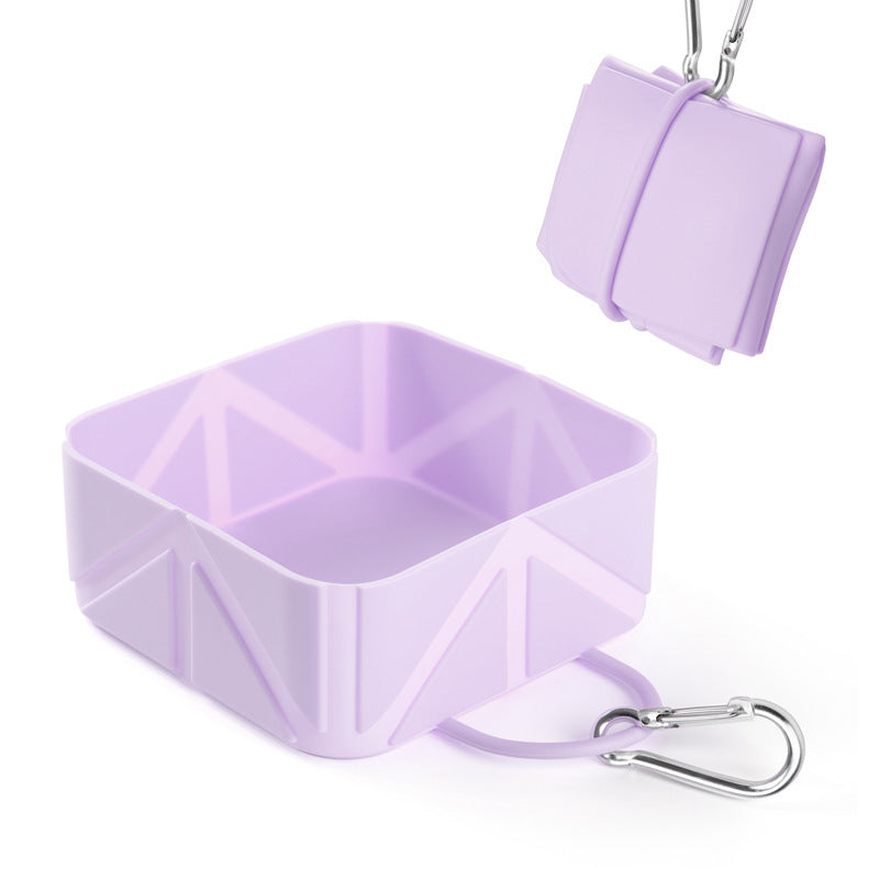 Foldable Food-Grade Silicone Pet Bowl with Carabiner Clip for Camping and Travel