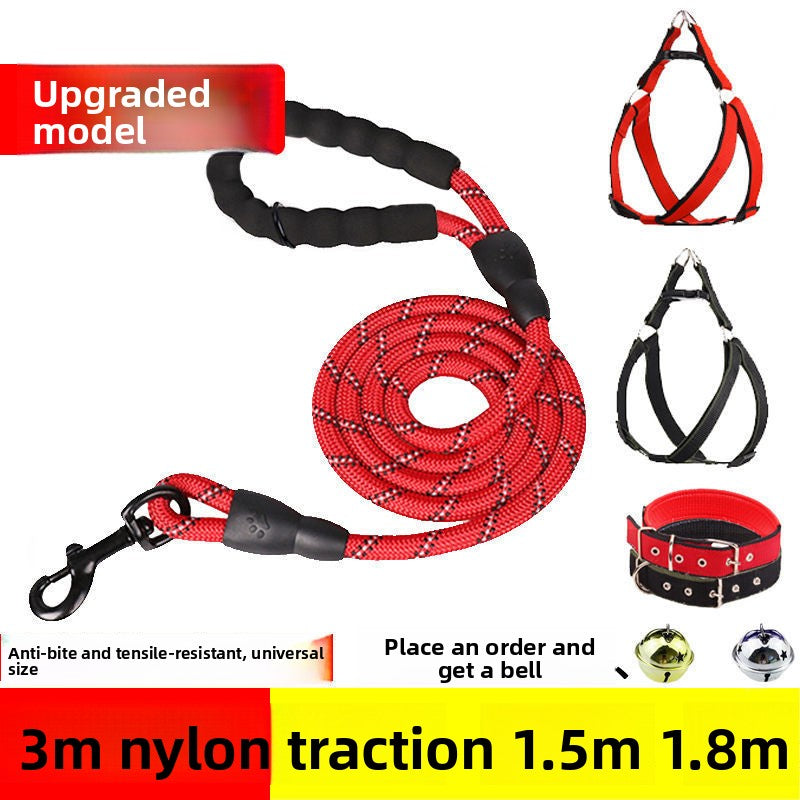 Reflective dog lead and collar set in Red 3-Piece Set, front view