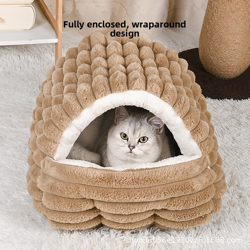 Enclosed plush cave bed with thick faux fur lining, product image 2