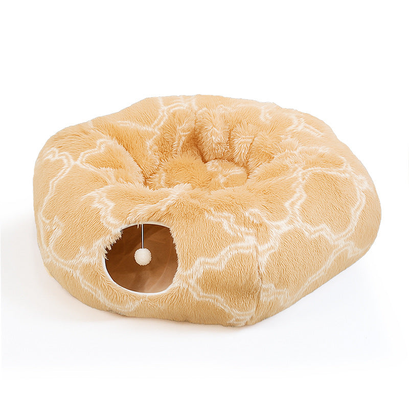 Navy and white striped foldable plush cat tunnel nest, view 9