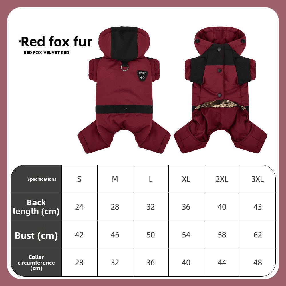 Hooded four leg winter dog jackets in five colours
