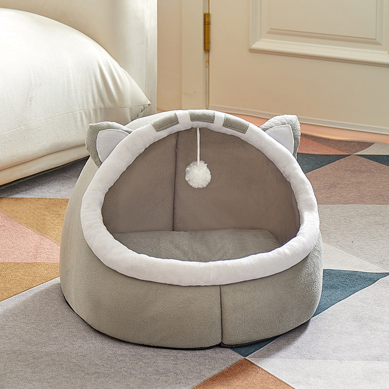 Deep semi-enclosed scratch-resistant cat bed, size Small 30 x 30 x 26cm