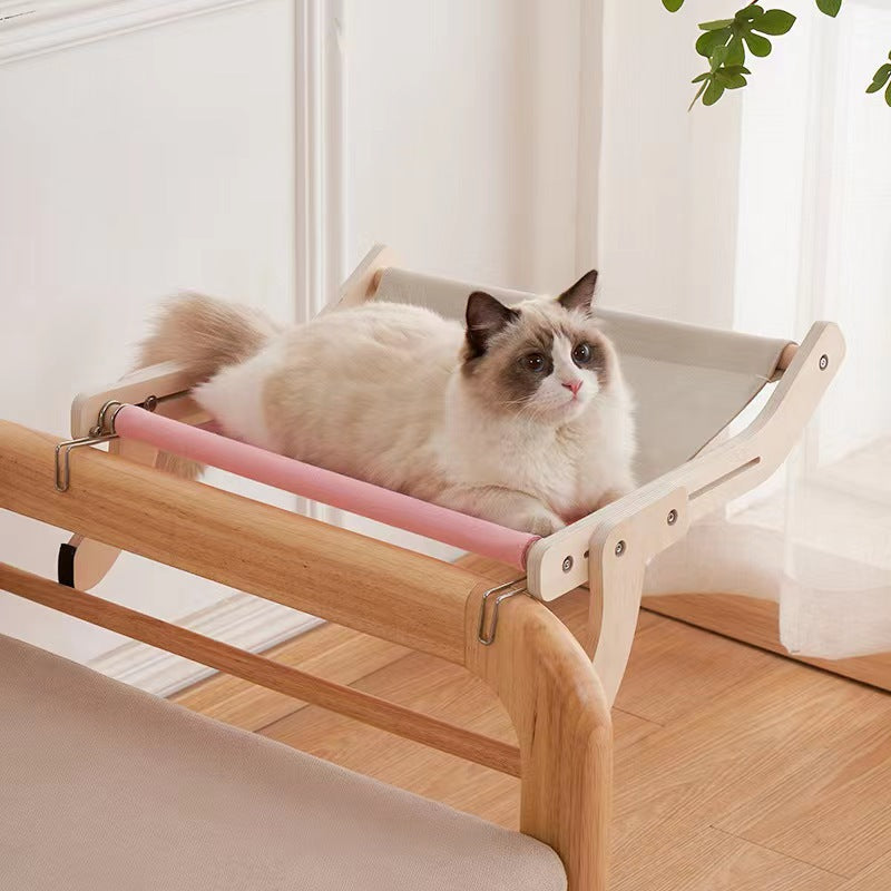 Wall mounted wooden cat hammock with removable padded mat, view 4 of 12