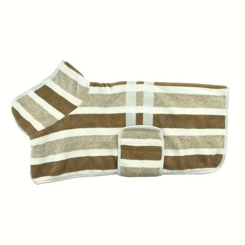 Striped coral fleece dog bathrobe, available in 5 colours, image 4