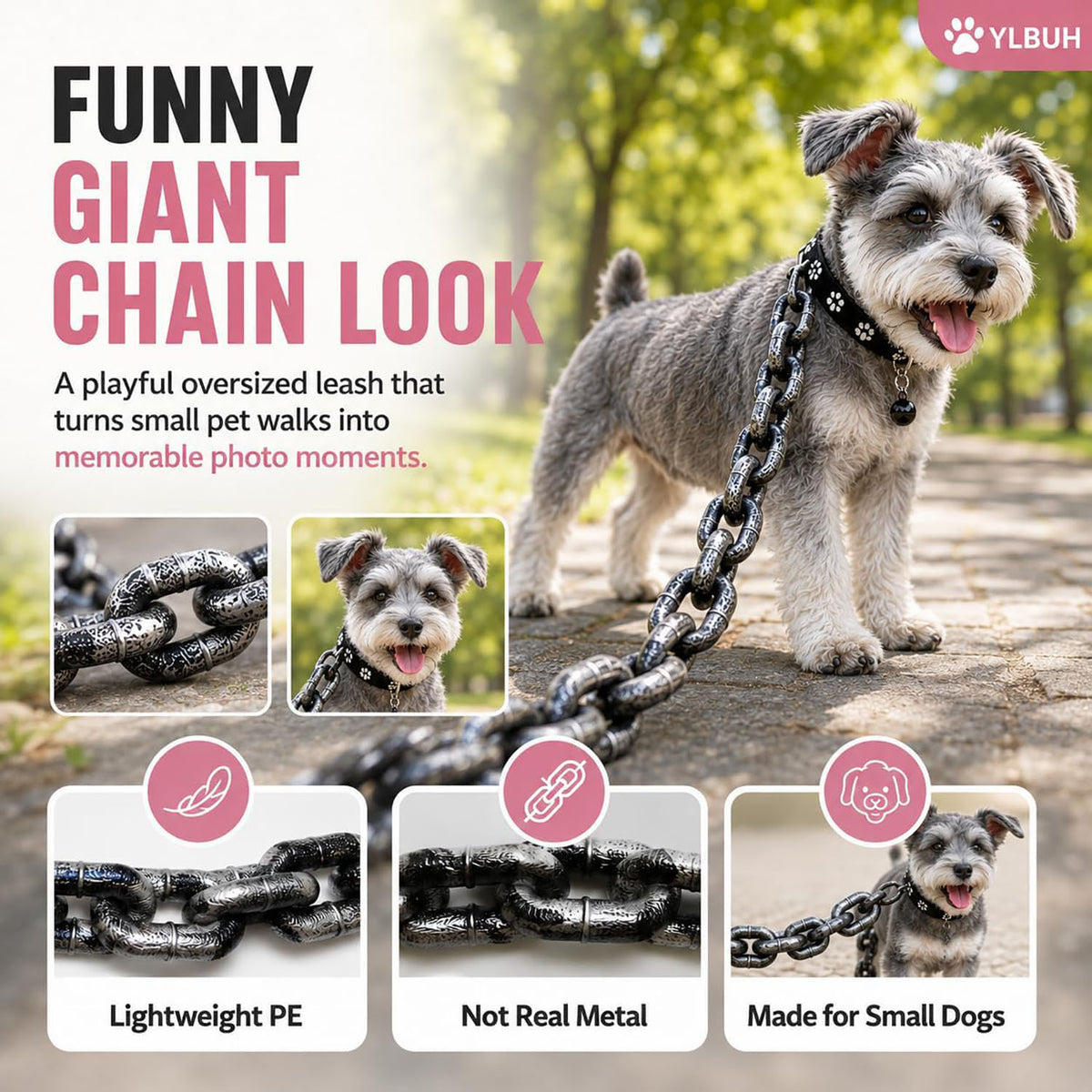 Novelty giant chain look pet lead, 4 lengths available