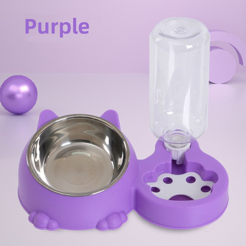Blue double pet food bowl with water dispenser, view 15