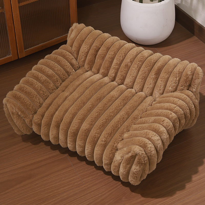 Grey plush pet sofa bed with raised sides for cats and dogs, photo 14