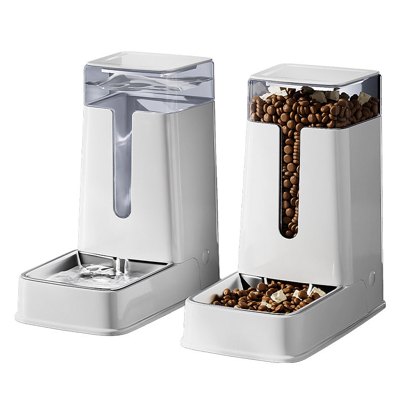 Self-refilling pet food feeder with stainless steel bowl in white, photo 5