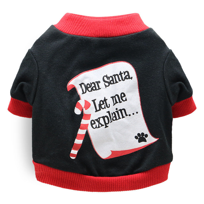 Cotton holiday pet T-shirt for small dogs and cats, in use with a pet