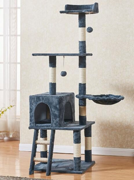 Plush multi-level cat tree in turquoise grey colour