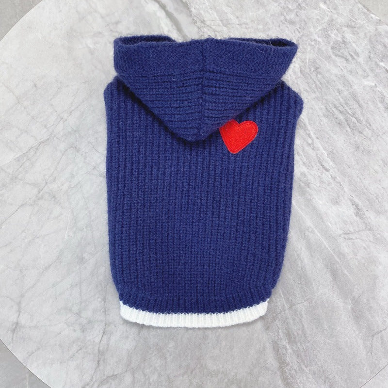 Thick knitted wool jumper for dogs and cats in Royal Blue, material detail