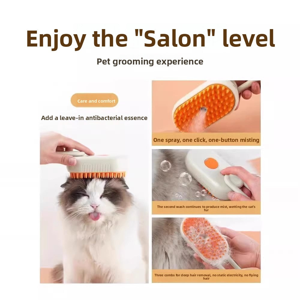 Cat Steam Brush, Rechargeable 3-in-1 Spray Grooming Comb