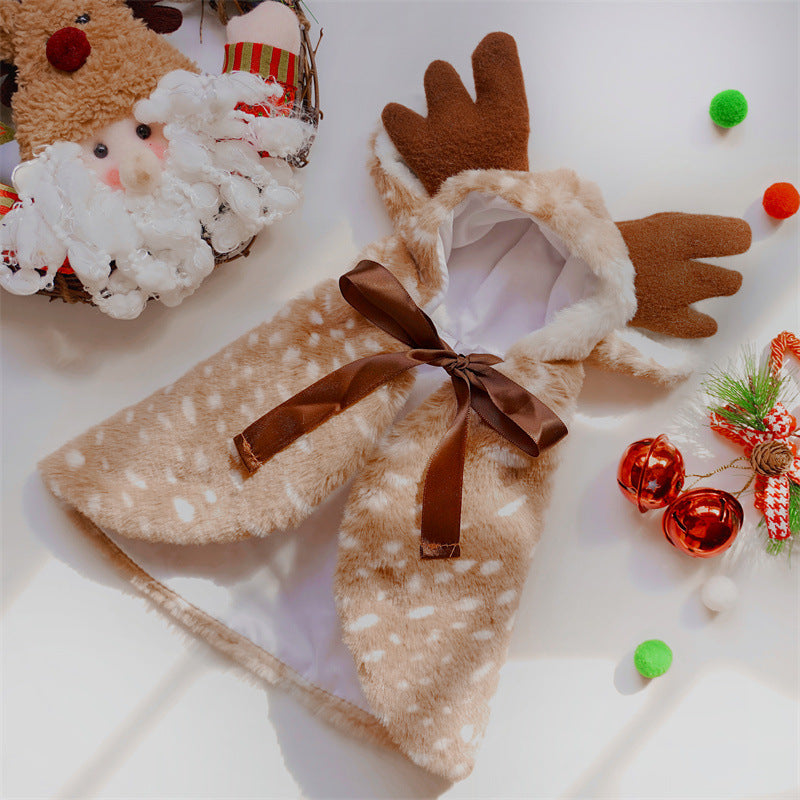 Christmas reindeer cloak and hat costume for pets in Brown Spot Reindeer, top view