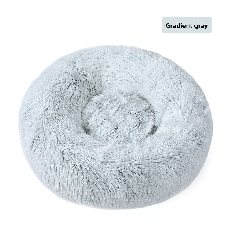 Plush round padded dog and cat bed in Gradient Grey