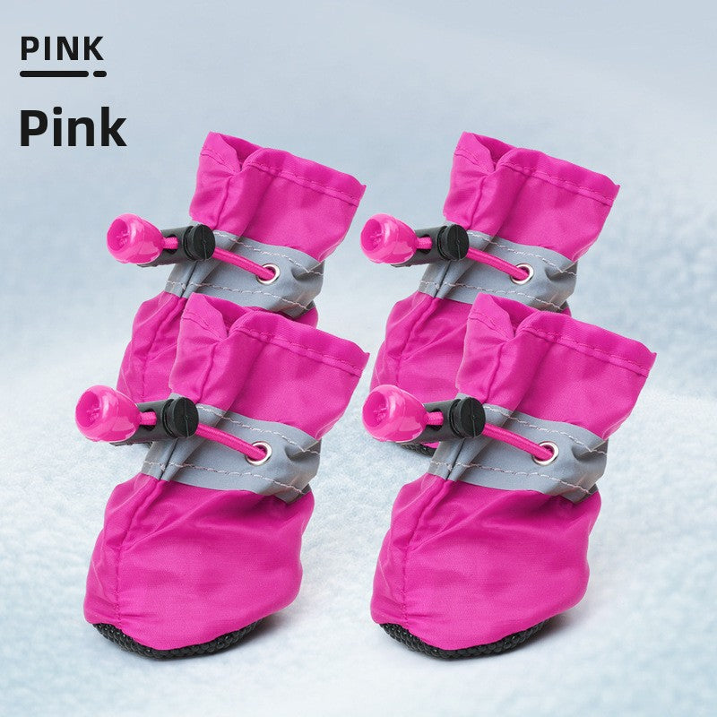 Anti-slip waterproof dog shoes with reflective strips in Blue, showing size and shape
