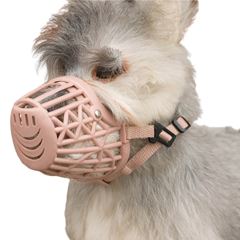 Ventilated beige plastic dog muzzle with adjustable head strap, product image 1