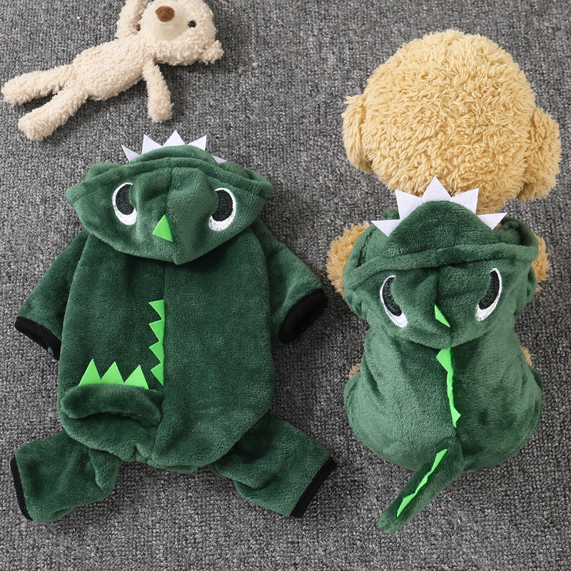 Flannel dinosaur costume for cats and small dogs, in Green Dinosaur, image 1