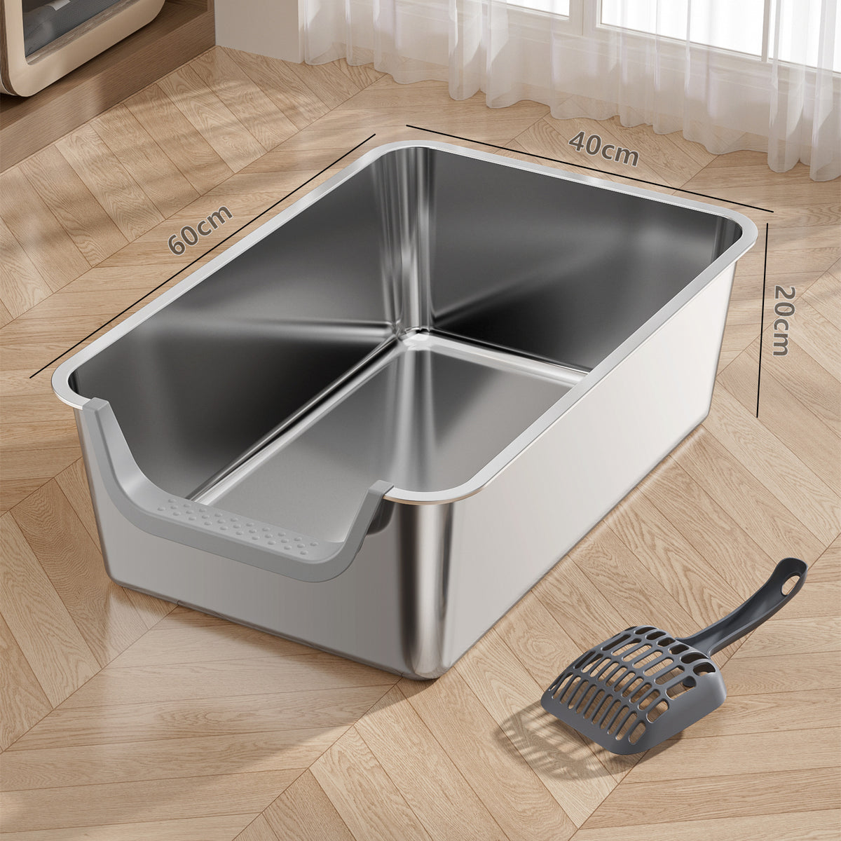 Stainless Steel Cat Litter Box, Front or Side Opening Anti-Splash