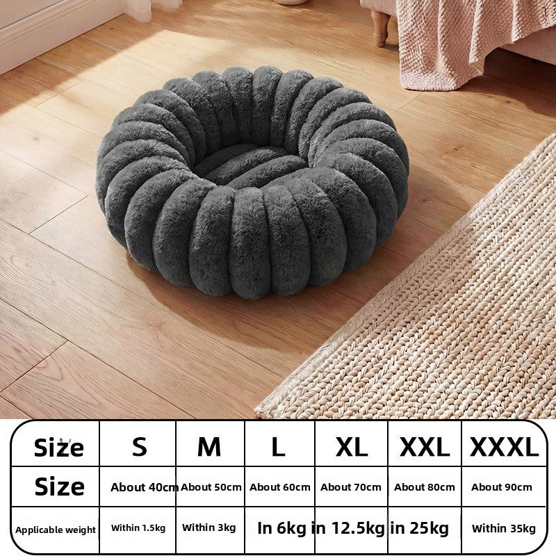 Grey bear paw shaped round plush pet bed, view 69