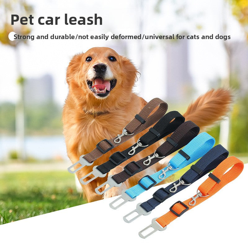 Nylon dog car seat belt lead in navy blue