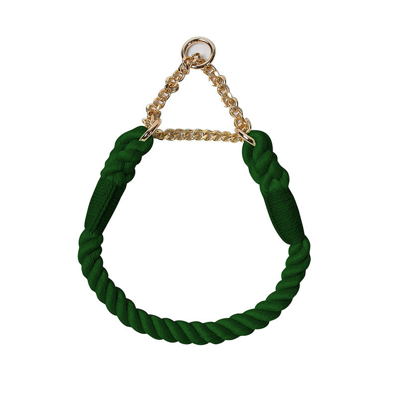 Pastel woven dog collars with gold buckles in many colours
