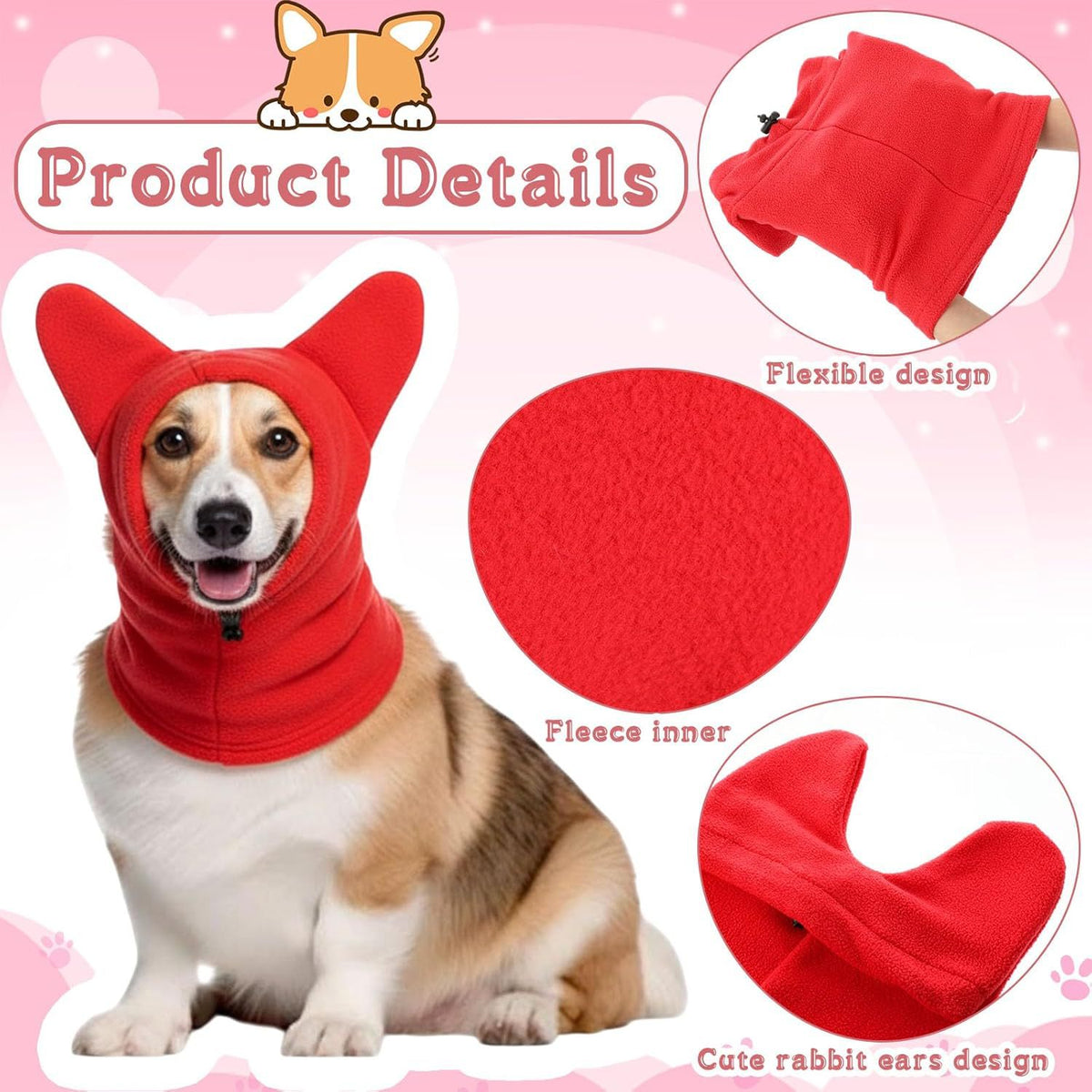 Windproof dog winter hood snood and neck warmer, product image 1