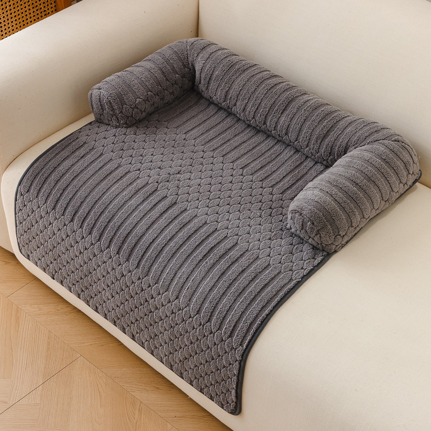 Soft anti-slip pet bed mat in beige for dogs and cats
