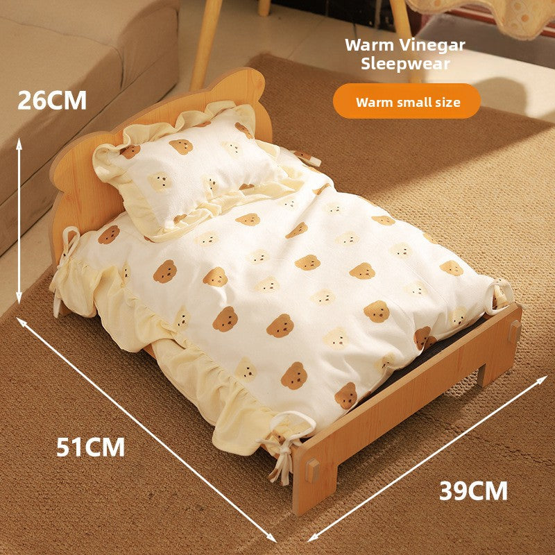 Solid Wood Raised Dog Bed, Elevated Kennel with Mat Option
