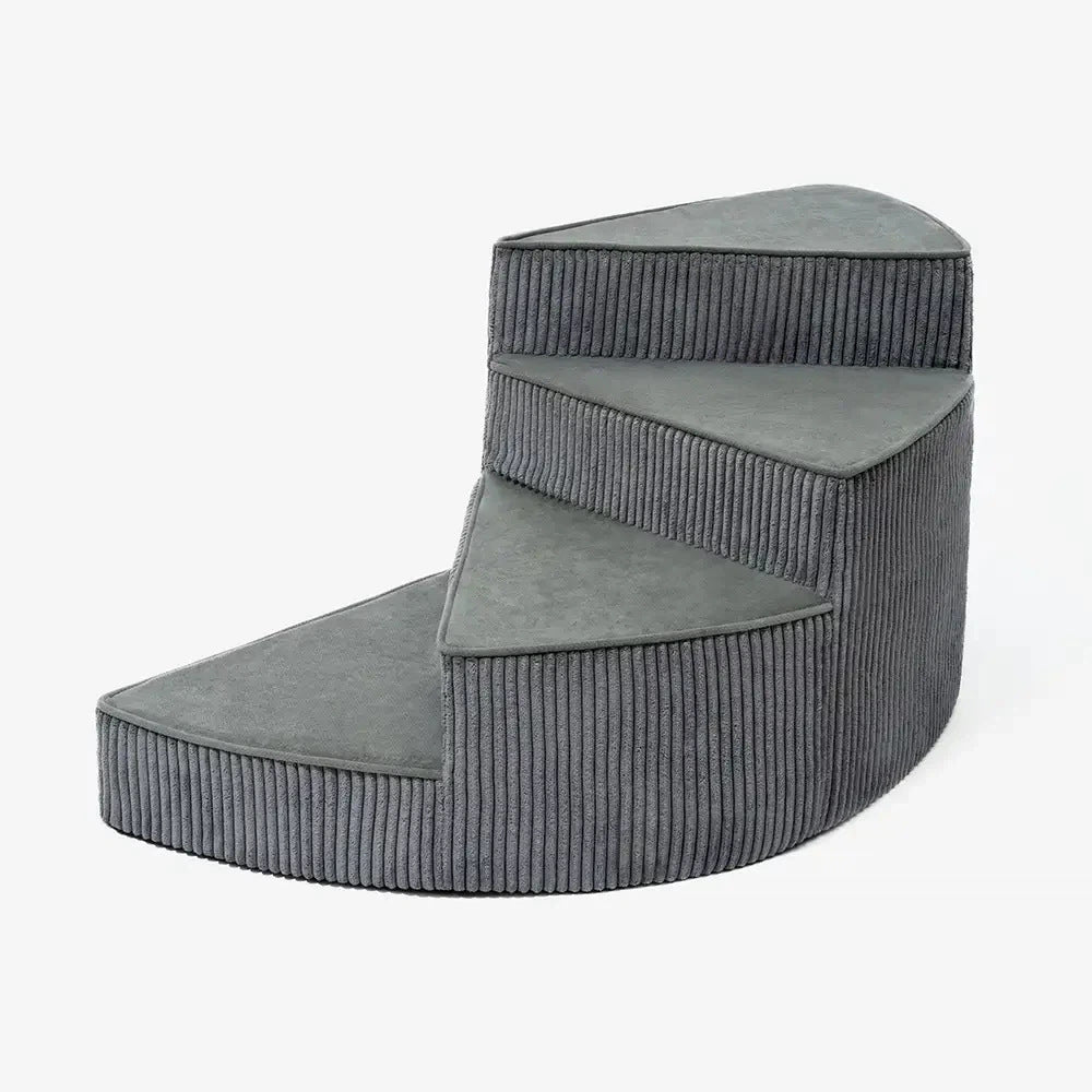 Curved sponge pet stairs with washable cover in Dark Grey, Right Facing