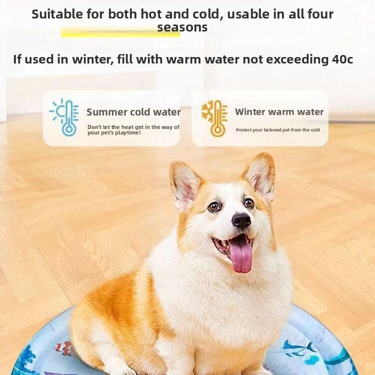 Water-filled inflatable pet cooling pad with sea print, photo 3 of 10