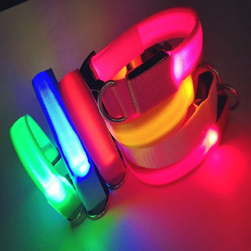 LED nylon pet collar with double-sided glow in Yellow, close-up detail