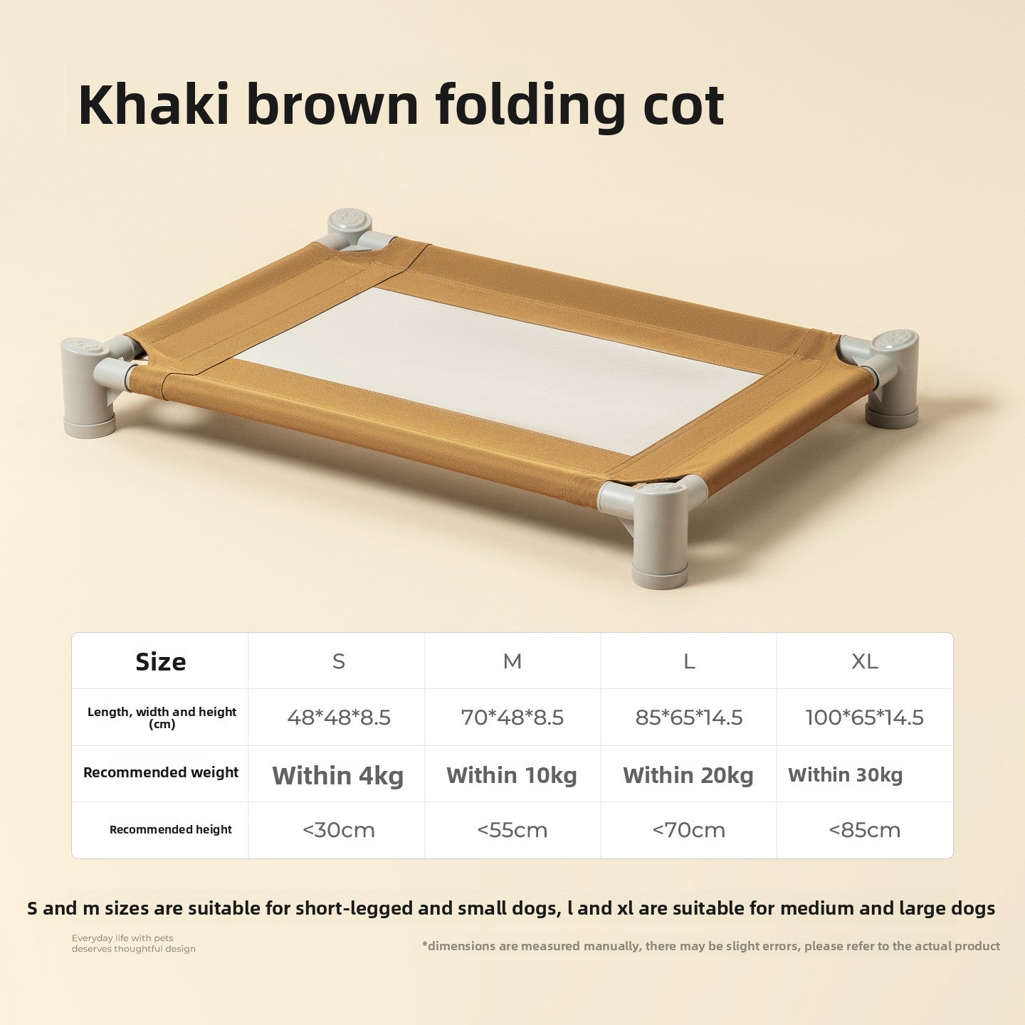 Elevated Oxford fabric camp bed for dogs in Khaki Brown Oxford Cloth, additional product photo