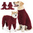 Dog wearing a thick plush high neck jumpsuit in leopard print